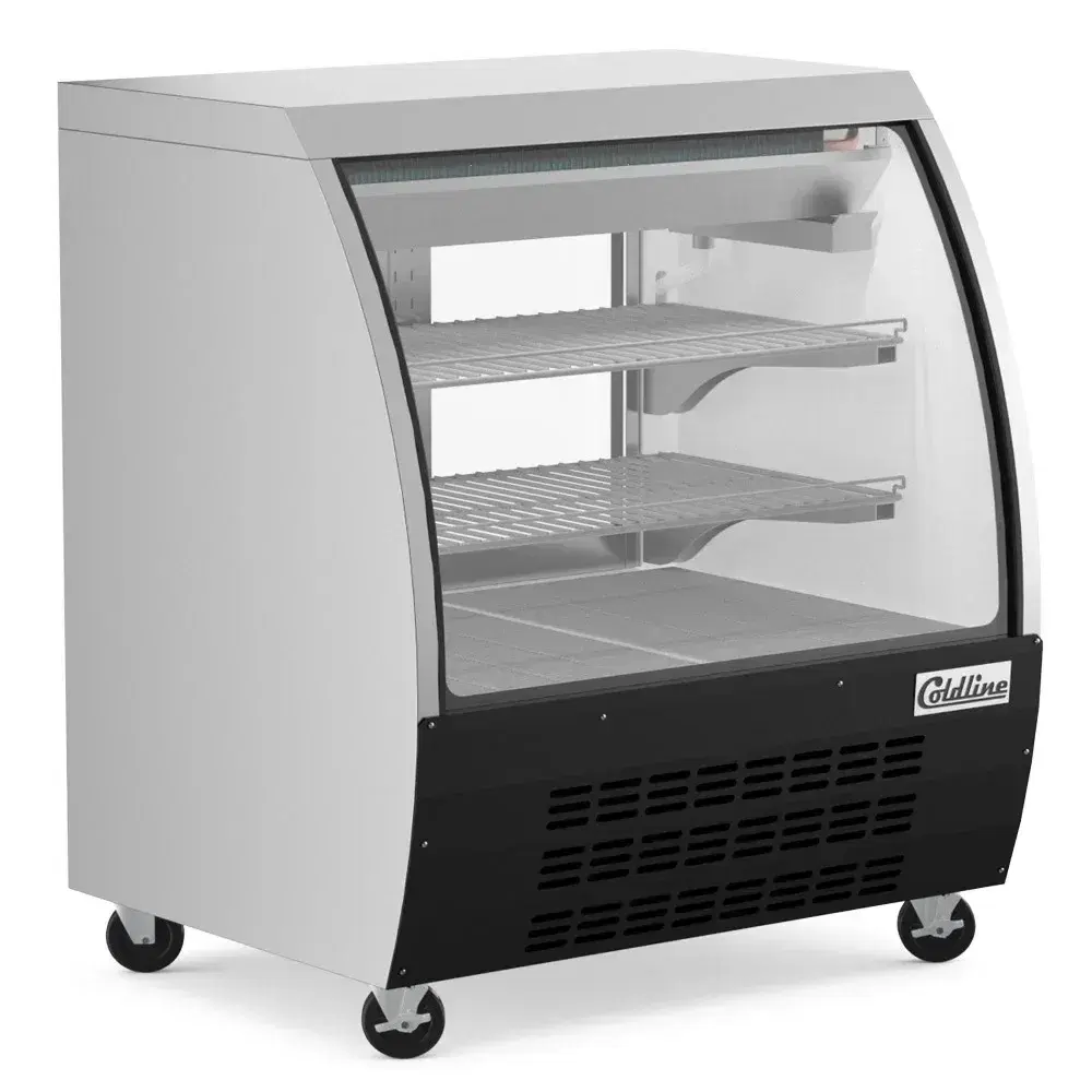 Coldline 36" Refrigerated Deli Case, Black, Curved Glass, 1 Year Warranty