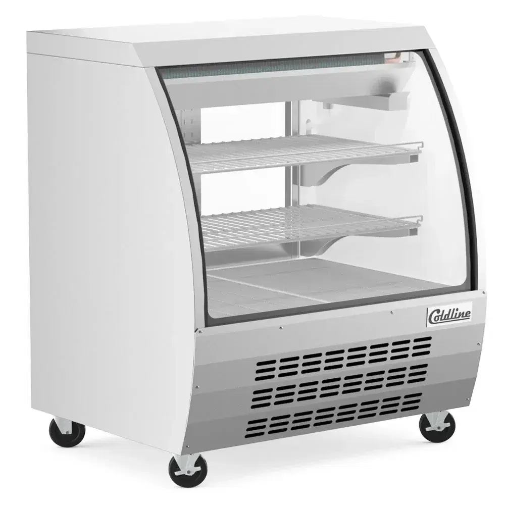 Coldline 36" Refrigerated Deli Case, Stainless Steel, Curved Glass, 1 Year Warranty