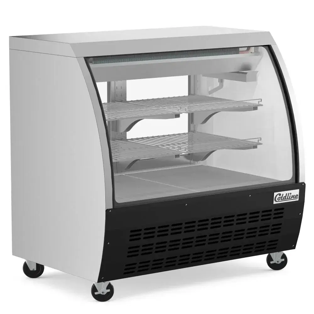 Coldline 48" Refrigerated Deli Case, Black, Curved Glass, 1 Year Warranty