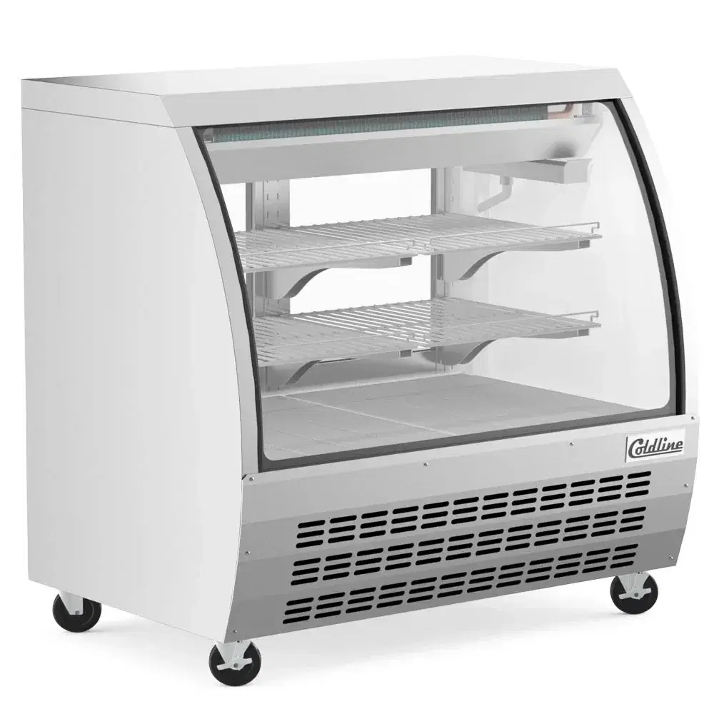 Coldline 48" Refrigerated Deli Case, Stainless Steel, Curved Glass, 1 Year Warranty