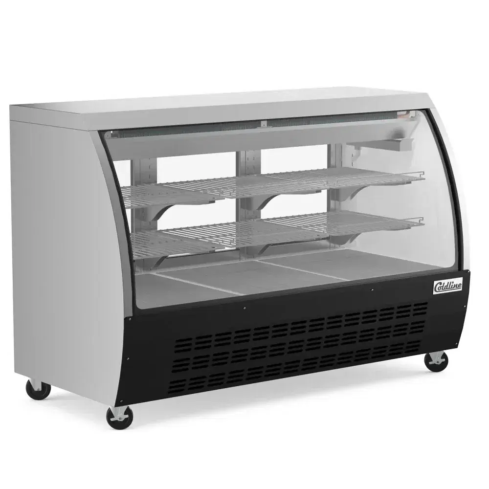 Coldline 64" Refrigerated Deli Case, Black, Curved Glass, 1 Year Warranty