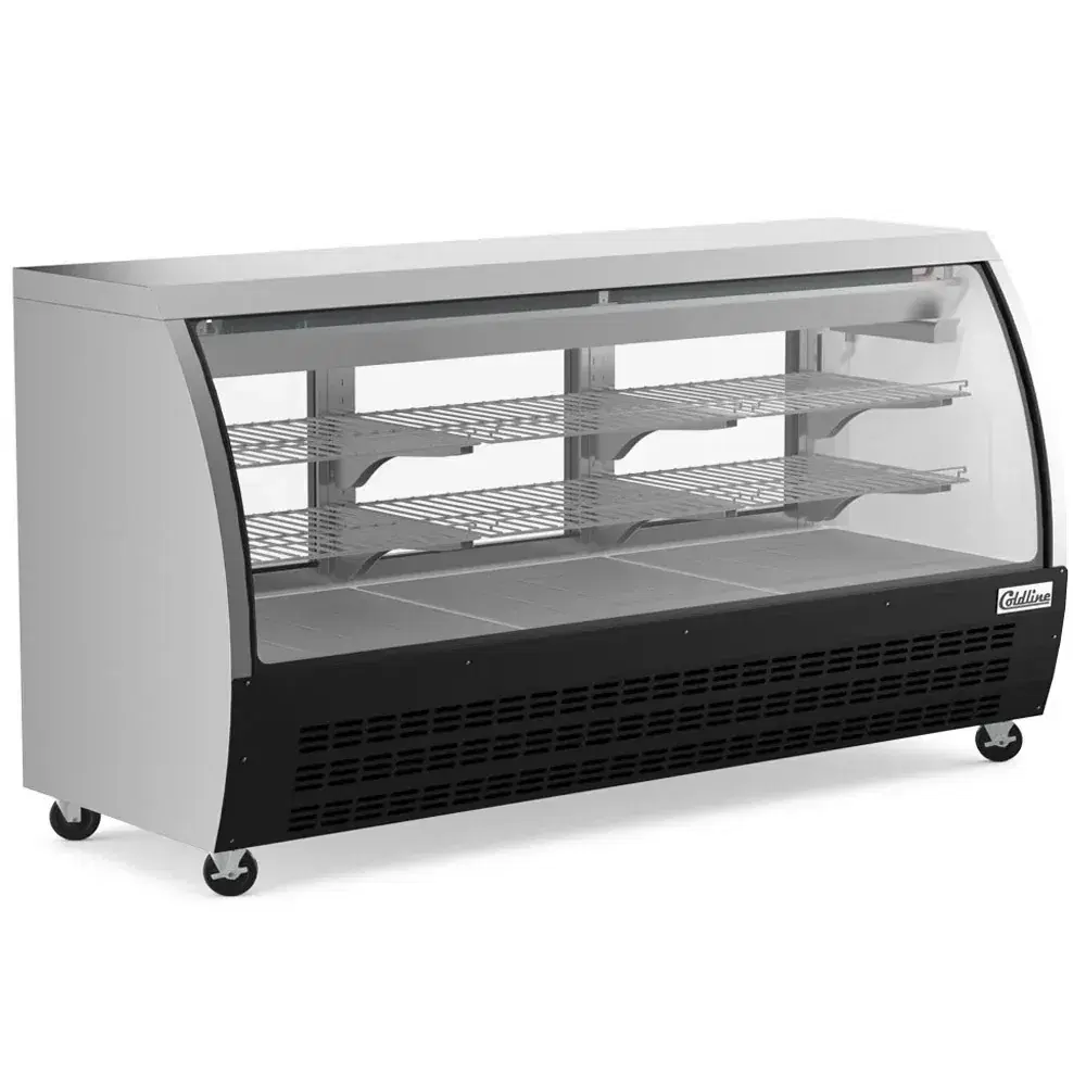 Coldline 80" Refrigerated Deli Case, Black, Curved Glass, 1 Year Warranty