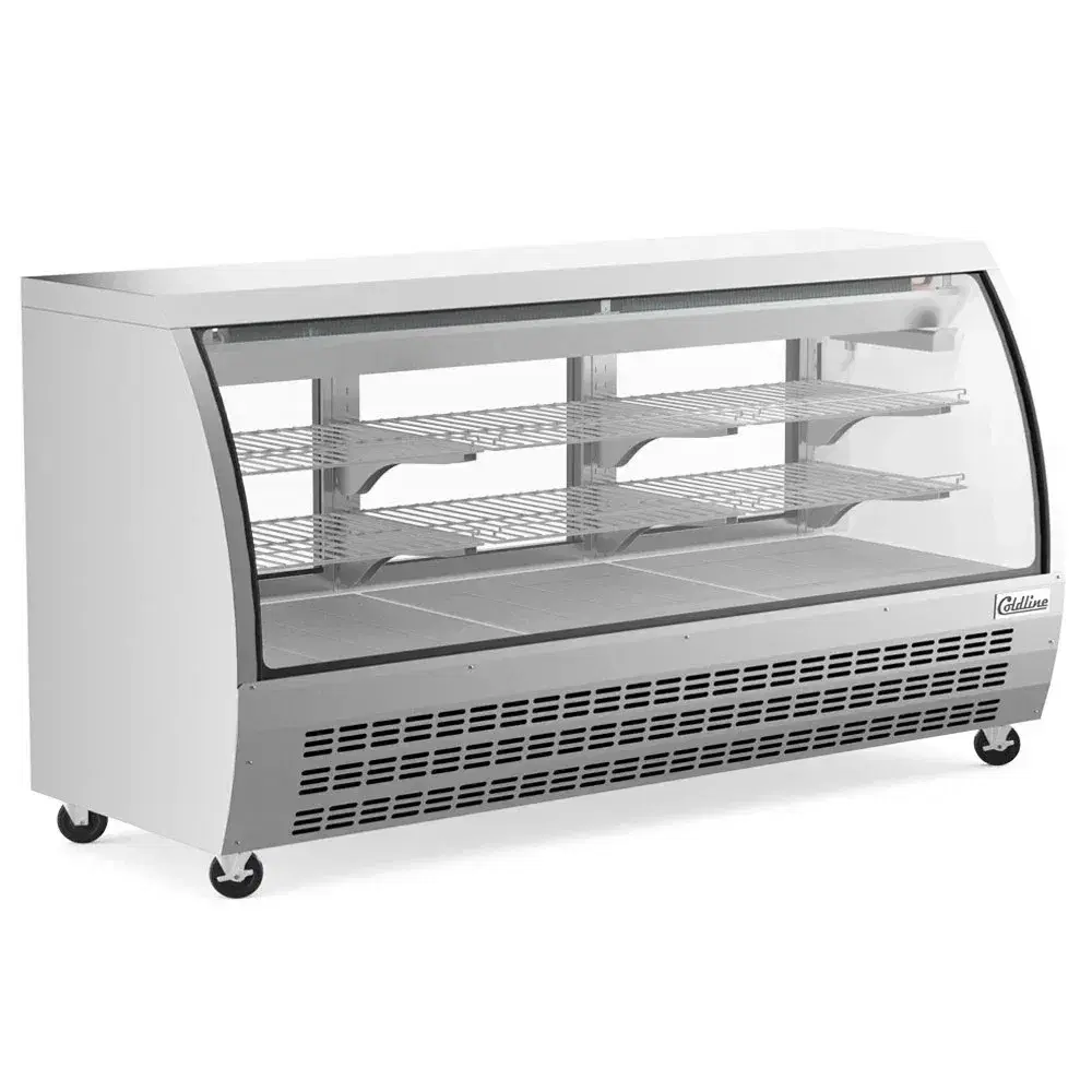 Coldline 80" Refrigerated Deli Case, Stainless Steel, Curved Glass, 1 Year Warranty