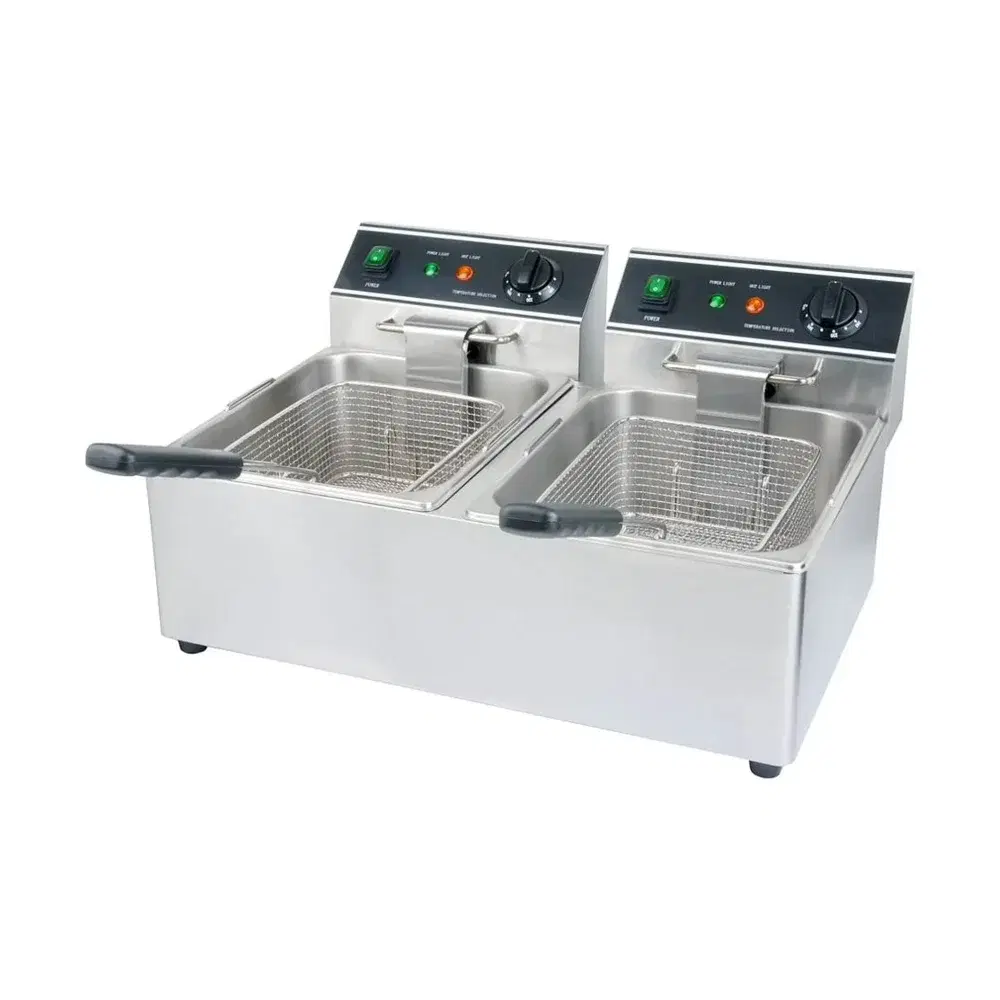 Cookline 22" Dual Tank Countertop Electric Deep Fryer with 30 Lbs Capacity, 220V, 1 Year Warranty