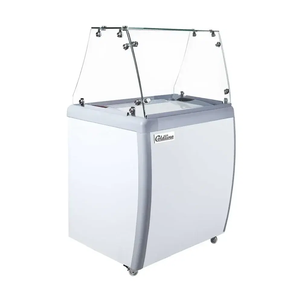 Coldline 26" Ice Cream Dipping Cabinet Freezer, 4 Tubs Capacity, Flat Sneeze Guard, 1 Year Warranty