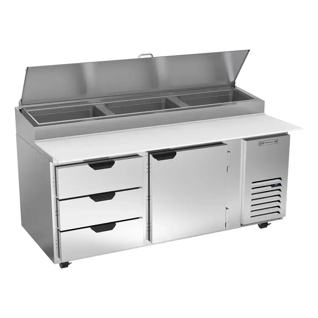 Beverage-Air DPD72HC-3 Hydrocarbon Series 72" Pizza Prep Table, 3 Drawer, 1 Door
