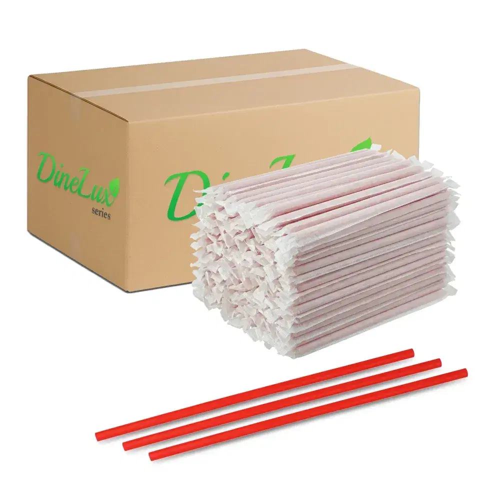 Dinelux Series 10.25" Giant Straw, Paper Wrapped, Red, 1200/Case