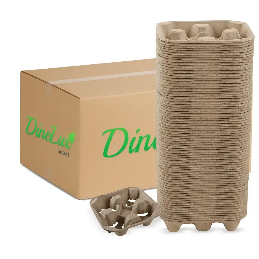 Dinelux Series 8 - 32 oz 4 Pulp Cup Carrier, Brown, 8.74" x 8.74" x 2.16", 300/Case