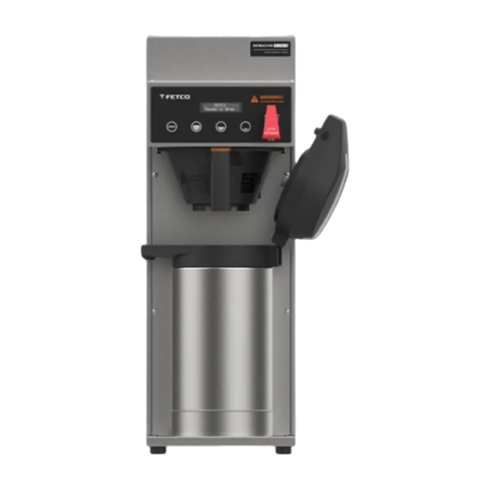 Fetco E1221US-1X117-LM001 Single Automatic Airpot Brewer with 6 oz Metal Brewing Basket, Stainless Steel, 120V/240V, 4.4-8 Gallon/hr