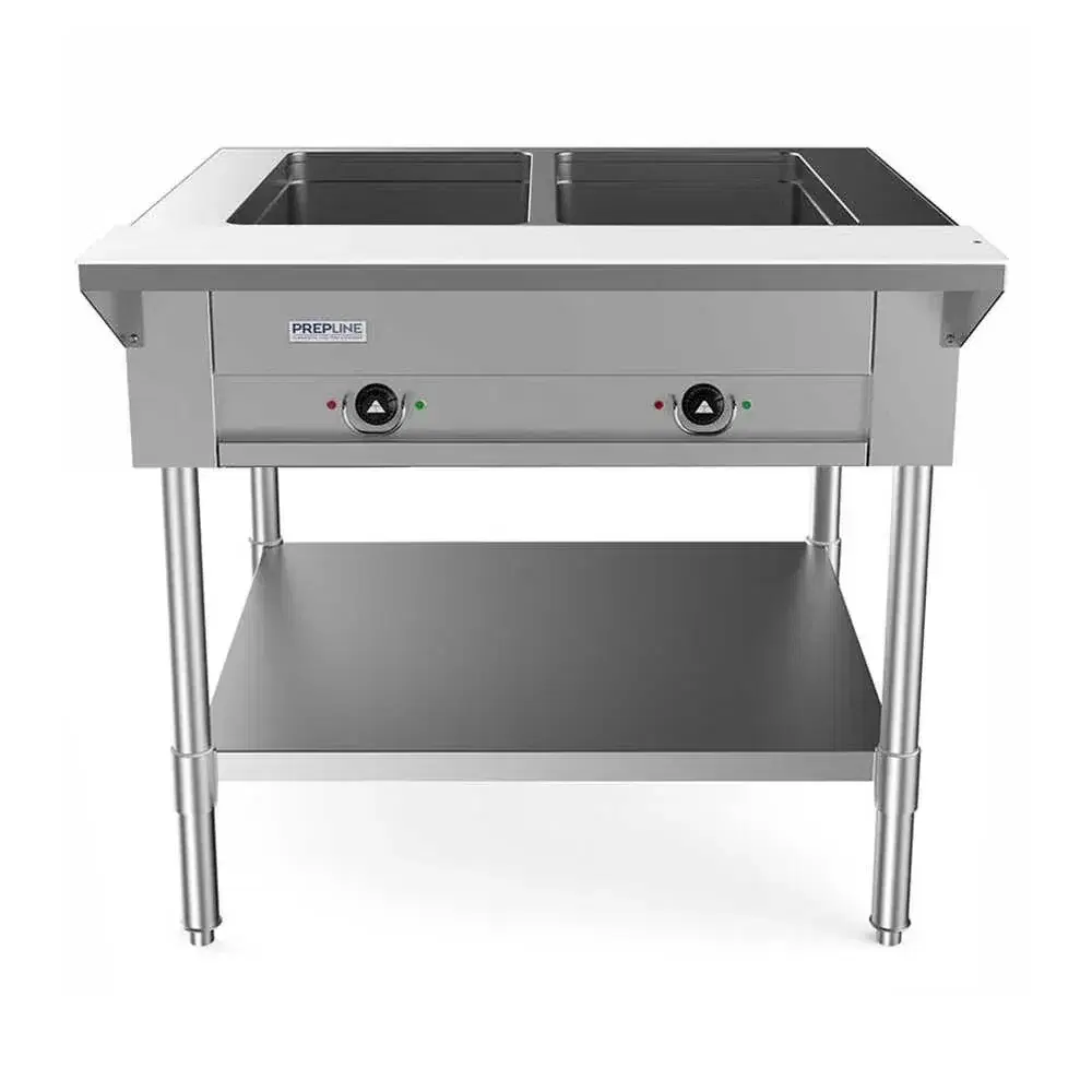 Prepline 32" Electric Hot Food Steam Table, 2 Open Well, Undershelf, 1000W, 120V