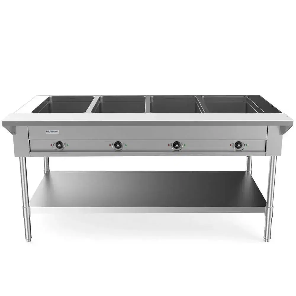 Prepline 60" Electric Hot Food Steam Table, 4 Open Well, Undershelf, 3000W, 208/240V