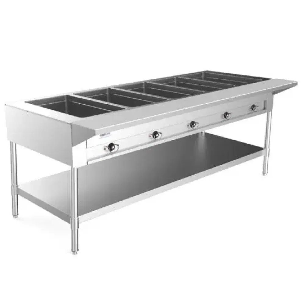 Prepline 74" Electric Hot Food Steam Table, 5 Open Well, Undershelf, 3750W, 240V
