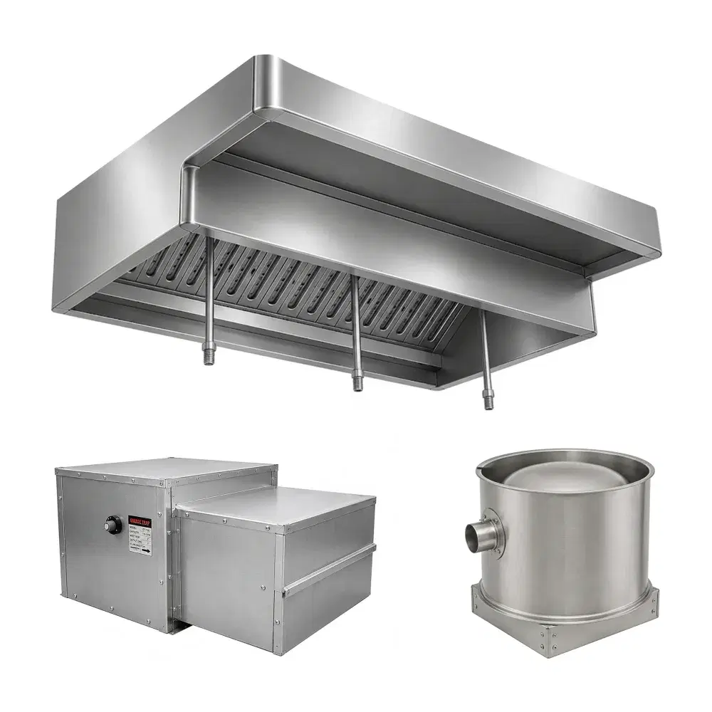 FumeGuard Series 11' Wall Mounted Grease Hood System with Supply Plenum, Exhaust & Supply Fans, Stainless Steel - Heavy-Duty