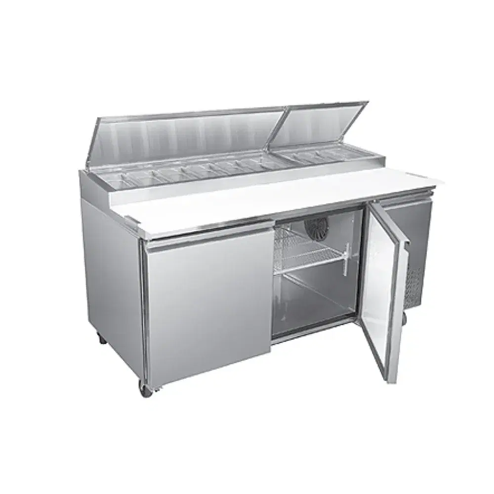 Frigomax Series 68'' Pizza Prep Table, 2 Doors, Stainless Steel, 115V, 1 Year Warranty