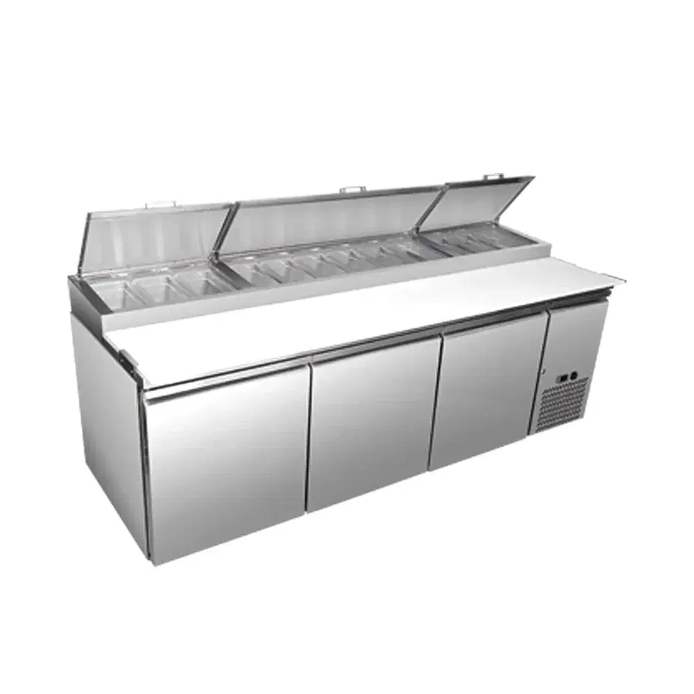 Frigomax Series 94'' Pizza Prep Table, 3 Doors, Stainless Steel, 115V, 1 Year Warranty