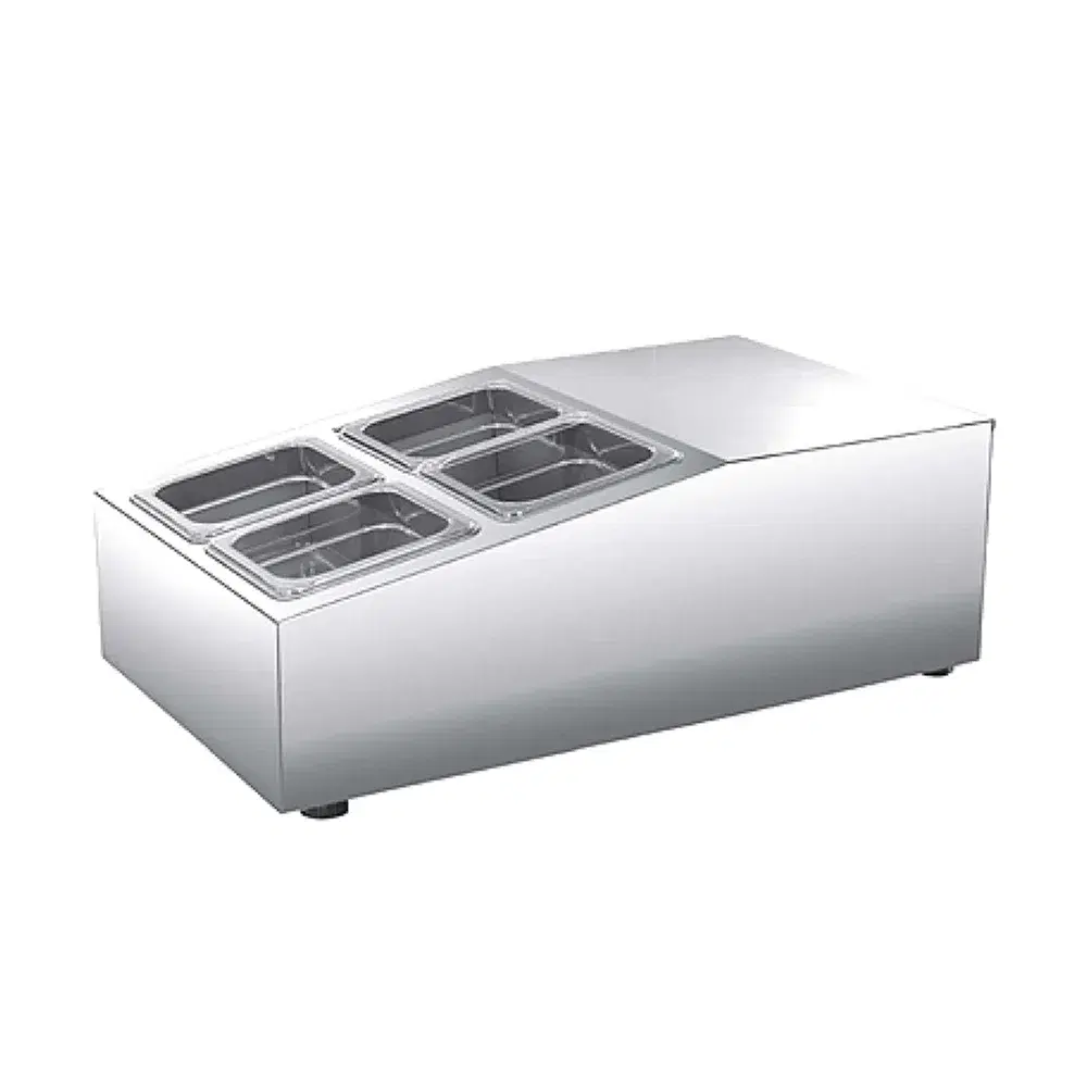 Frigomax Series 15" Refrigerated Countertop Topping Unit, Holds (4) 1/6 Pans, Stainless Steel, 1 Year Warranty