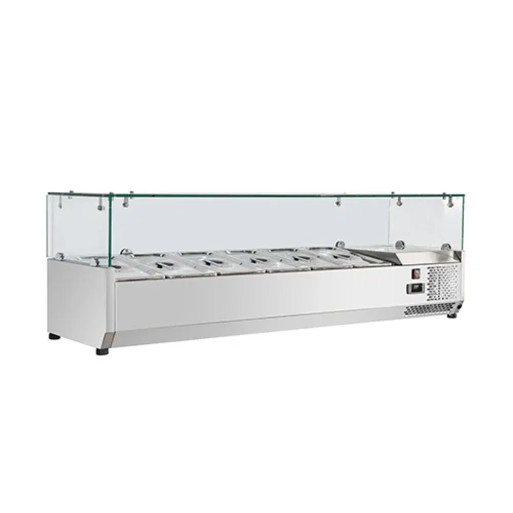 Frigomax Series 59" Refrigerated Countertop Salad Bar with Glass Topping Rail, Holds 6 Pans, Stainless Steel, 1 Year Warranty