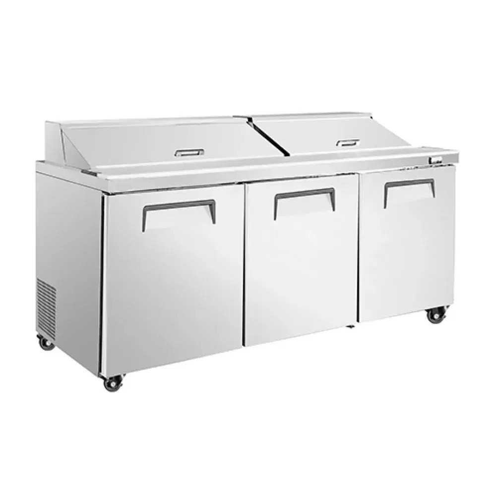 Frigomax Series 72'' Sandwich & Salad Prep Table, 3 Doors, 18 Pan, Stainless Steel, 1 Year Warranty