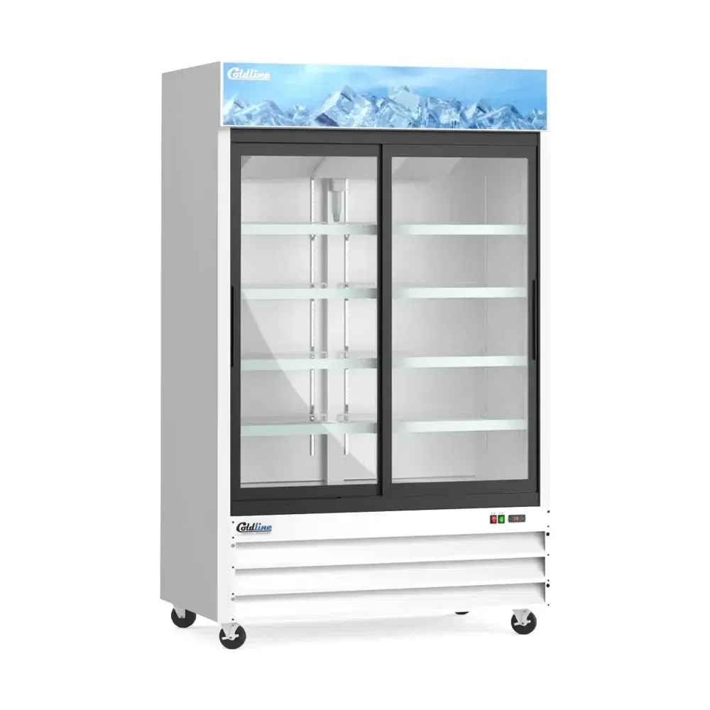 Coldline 53" Reach-In Merchandiser Refrigerator, White, 2 Glass Sliding Doors, 1 Year Warranty