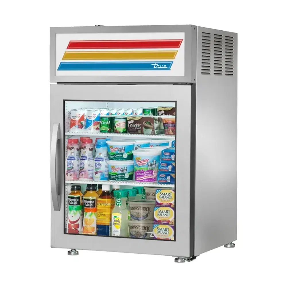 True GDM-05-S-HC~FGD01 24" Countertop Merchandiser Refrigerator, Glass Door, Silver, 115V, 7 Year Warranty