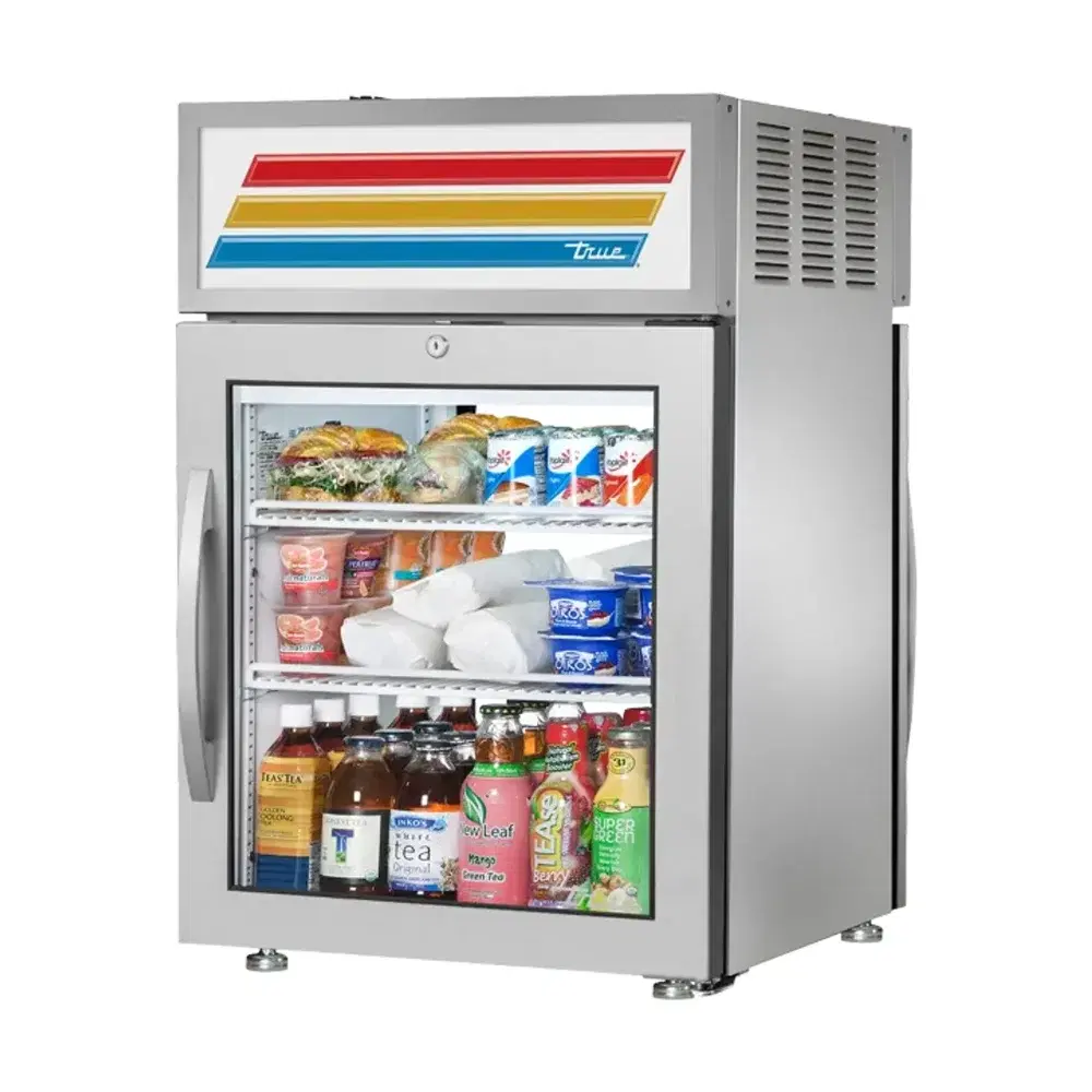 True GDM-05PT-S-HC~FGD01 24" Countertop Merchandiser Refrigerator, Glass Door, Silver, 115V, 7 Year Warranty