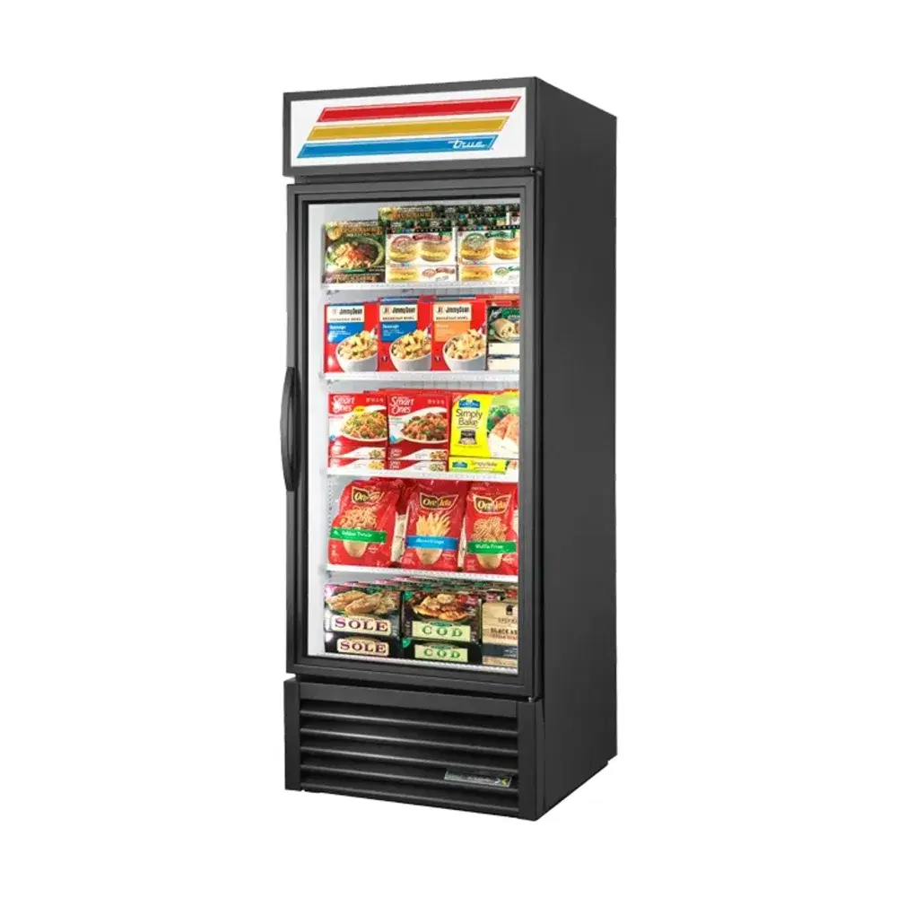 True GDM-26F-FLX-HC~TSL01 30" Glass Door Merchandising Freezer, 1 Swing Door, Black, 115V, 7 Year Warranty