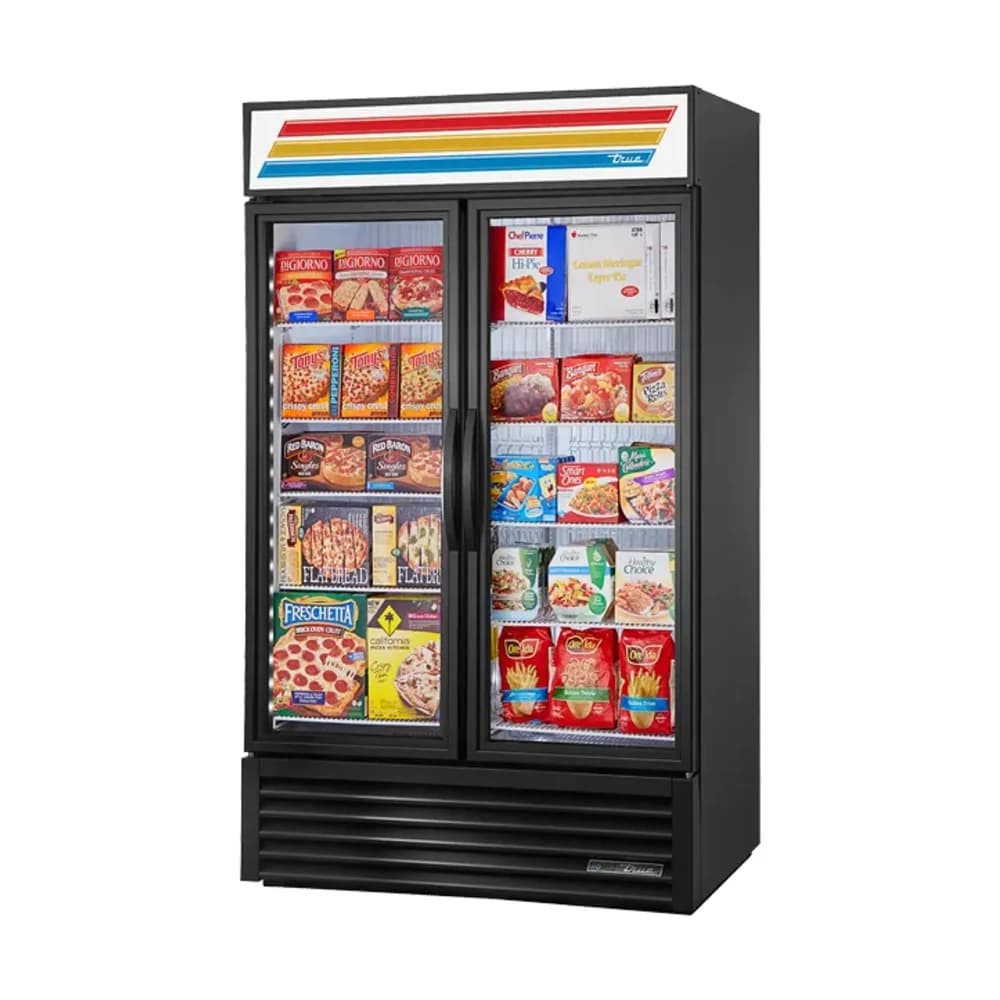 True GDM-43F-SL-HC~TSL01 47" Glass Door Merchandising Freezer, 2 Swing Door, Black, 115V, 7 Year Warranty