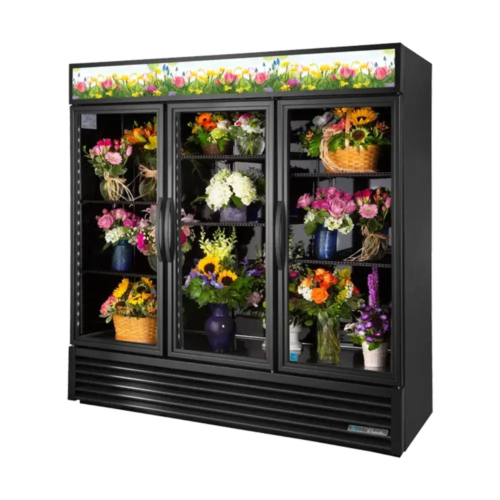 True 78" Floral Cooler, 3-Door Glass, Stainless Steel, 115V, 7-Year Warranty