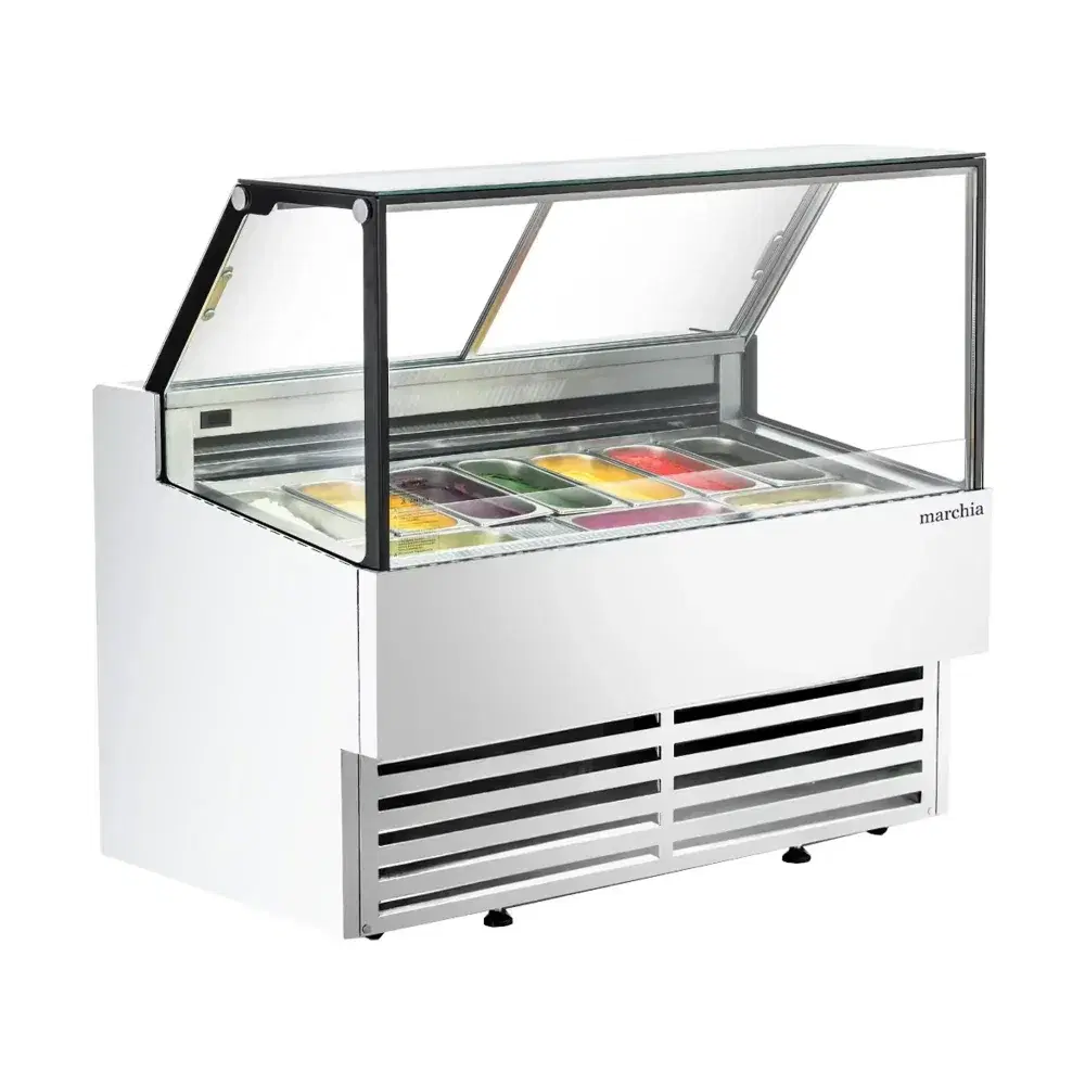 Marchia 56" Gelato / Ice Cream Dipping Cabinet Display Freezer, Flat Glass, 10 Pans, 1 Year Warranty