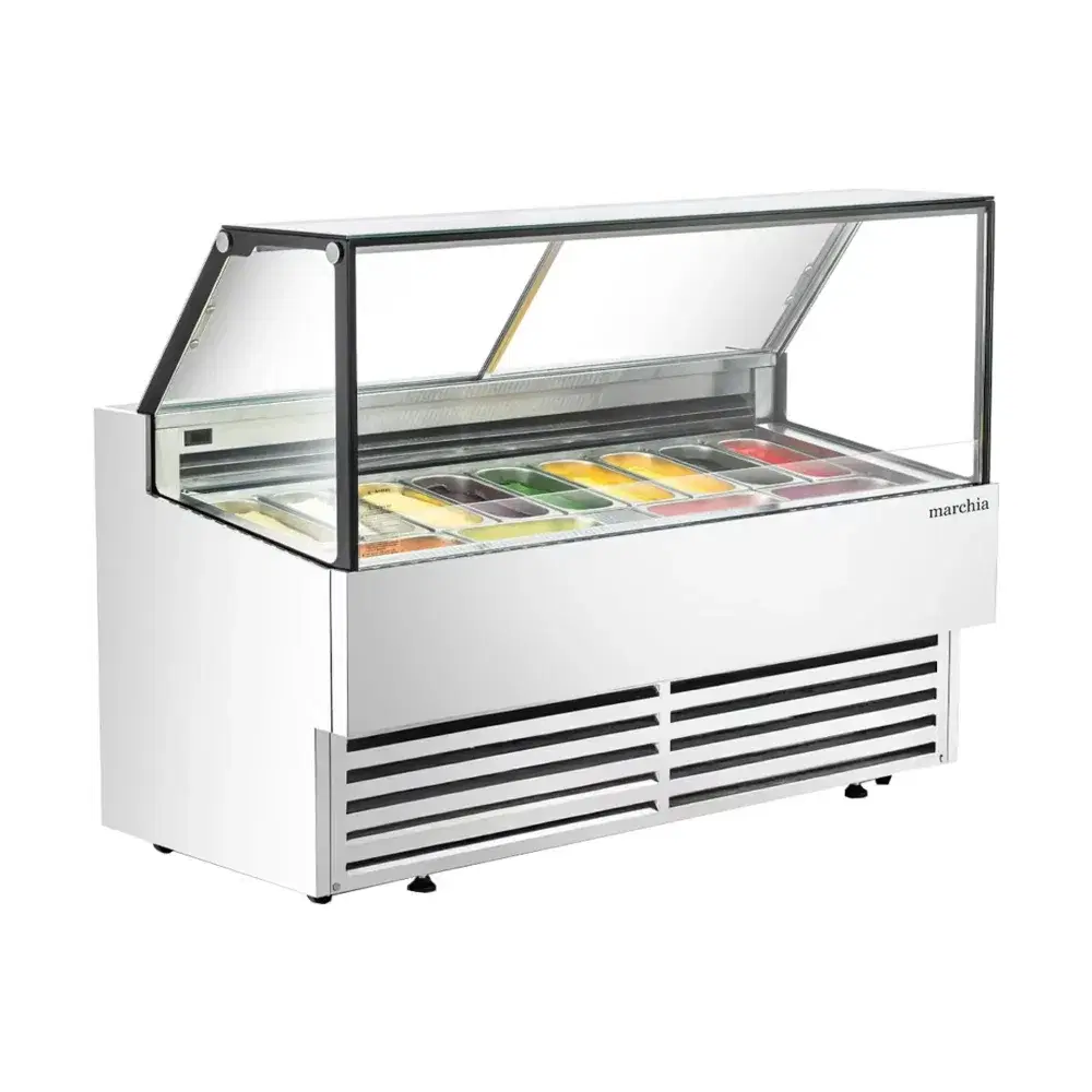 Marchia 70" Gelato / Ice Cream Dipping Cabinet Display Freezer, Flat Glass, 13 Pans, 1 Year Warranty