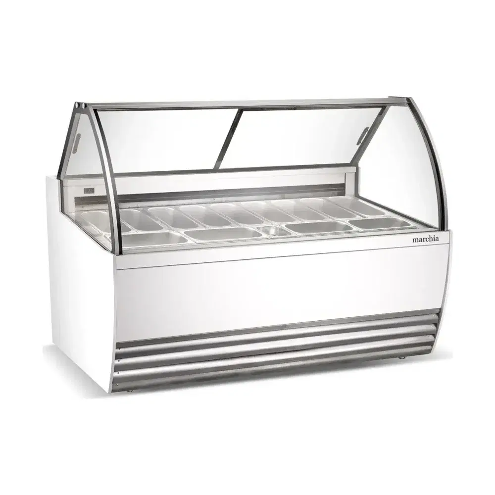 Marchia 70" Gelato / Ice Cream Dipping Cabinet Display Freezer with 13 Pans, 1 Year Warranty