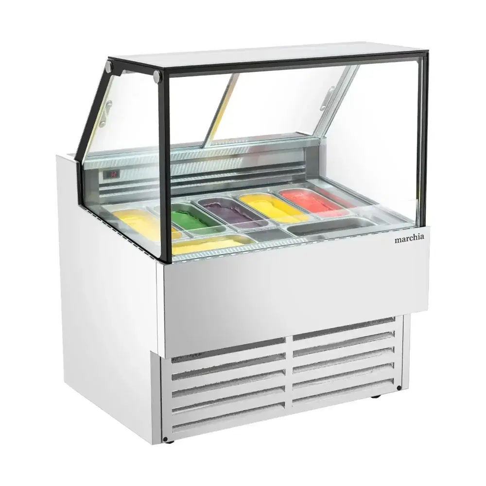 Marchia 42" Gelato / Ice Cream Dipping Cabinet Display Freezer, Flat Glass, 7 Pans, 1 Year Warranty
