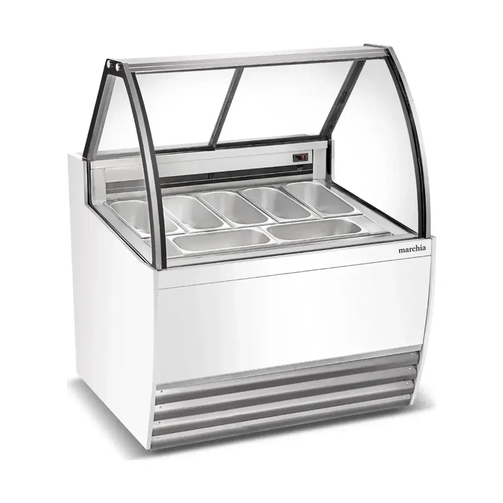 Marchia 42" Gelato / Ice Cream Dipping Cabinet Display Freezer with 7 Pans, 1 Year Warranty