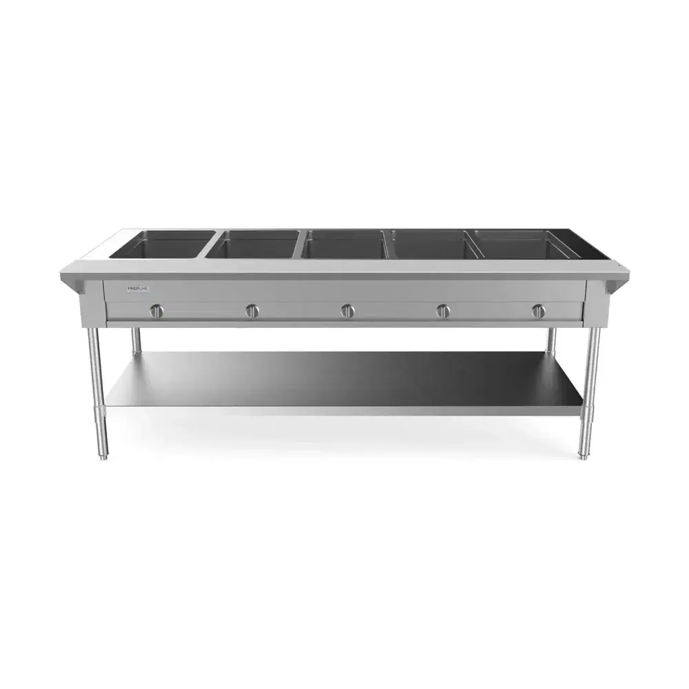 Prepline 74" Gas Hot Food Steam Table, 5 Open Well, Undershelf, 17,500 BTU