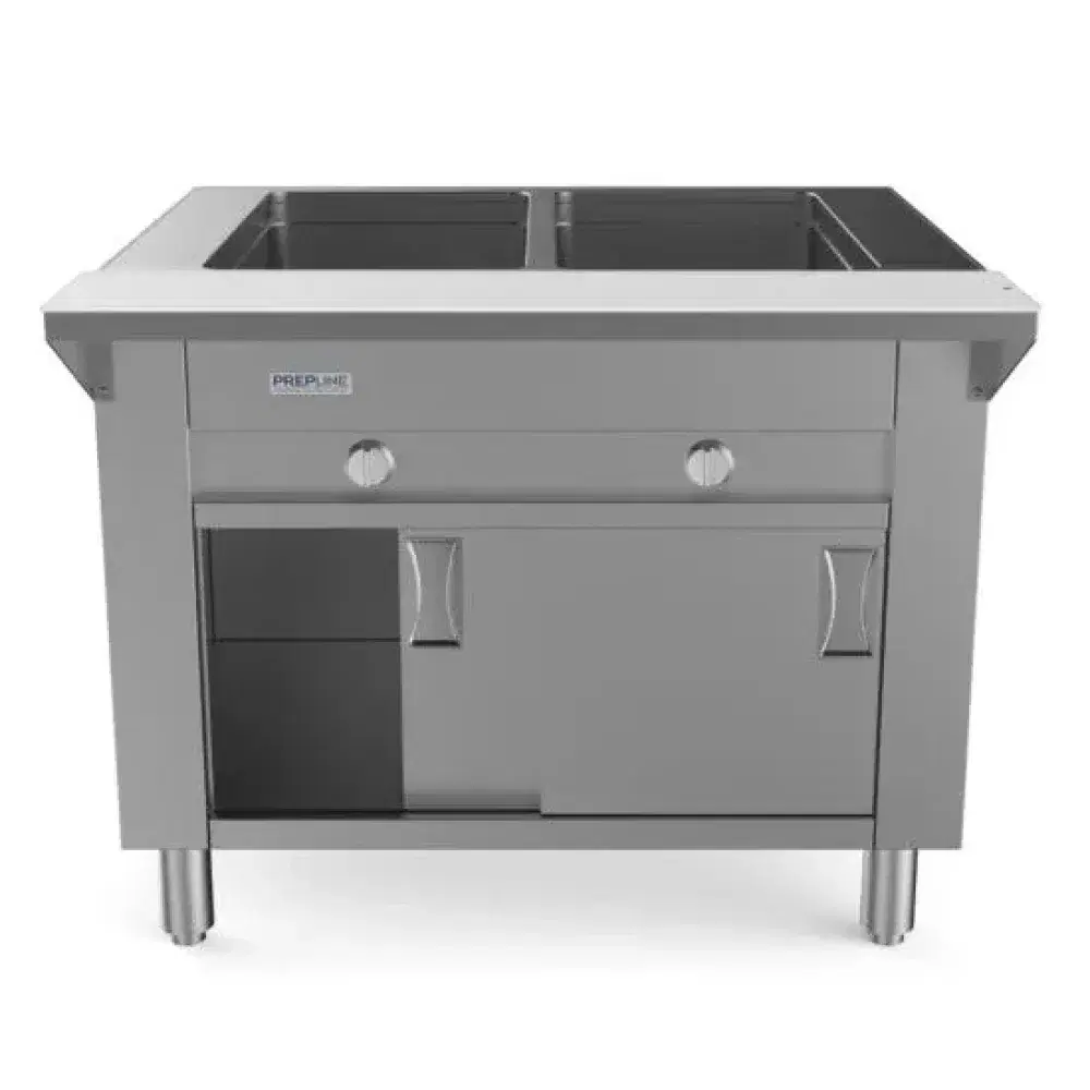 Prepline 32" Gas Hot Food Steam Table, 2 Sealed Well, Enclosed Base, 7,000 BTU