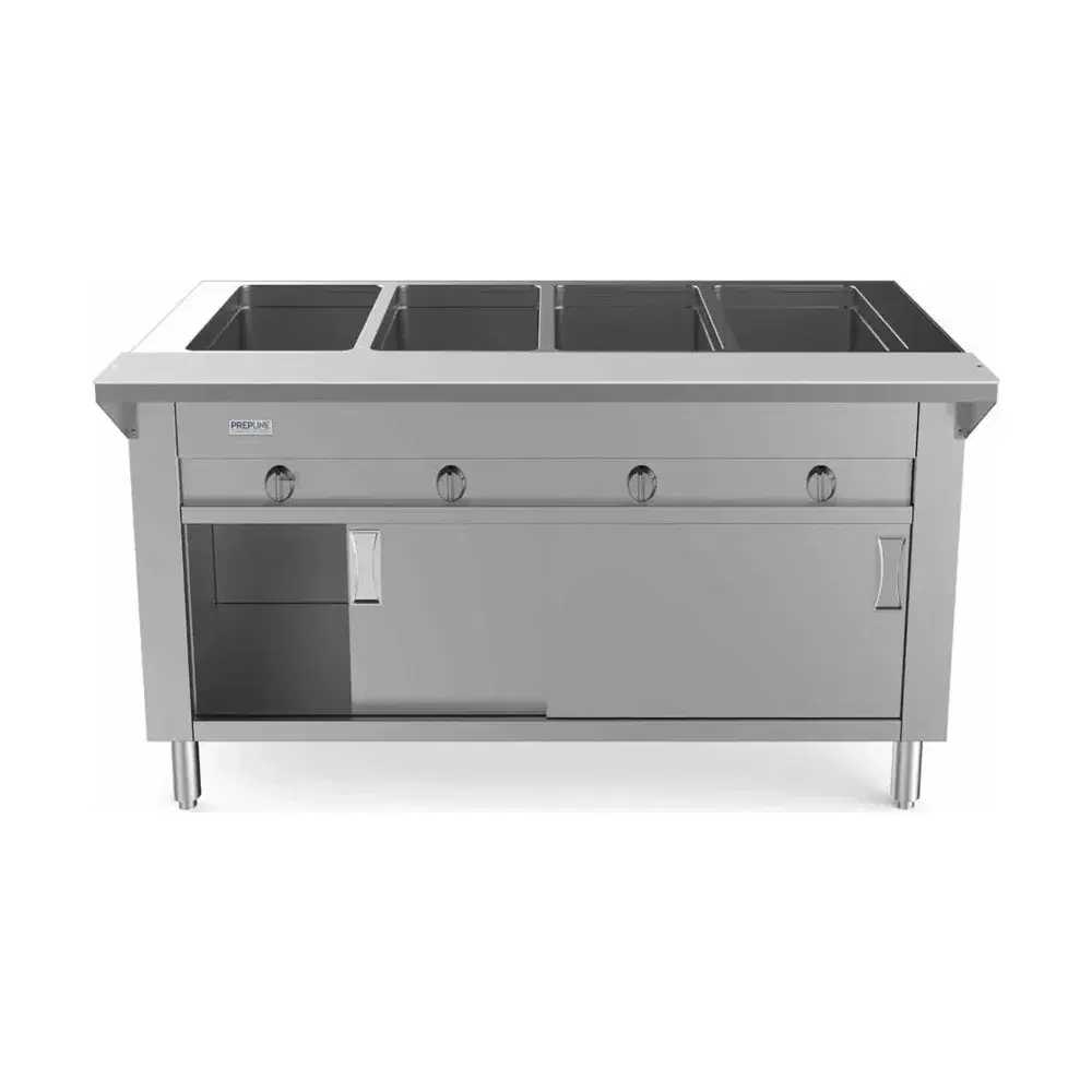 Prepline 60" Gas Hot Food Steam Table, 4 Sealed Well, Enclosed Base, 14,000 BTU