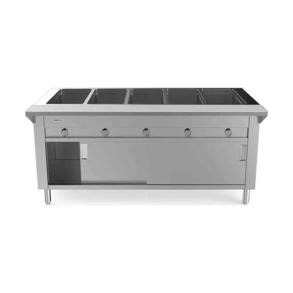 Prepline 74" Gas Hot Food Steam Table, 5 Sealed Well, Enclosed Base, 17,500 BTU