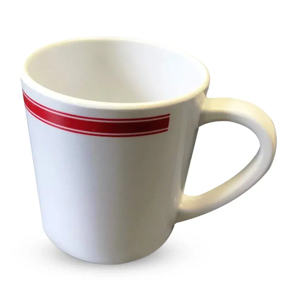 Yanco China compact white melamine mug perfect for hot beverages, soups, or sauces, offering durable elegance for buffet or outdoor catered service