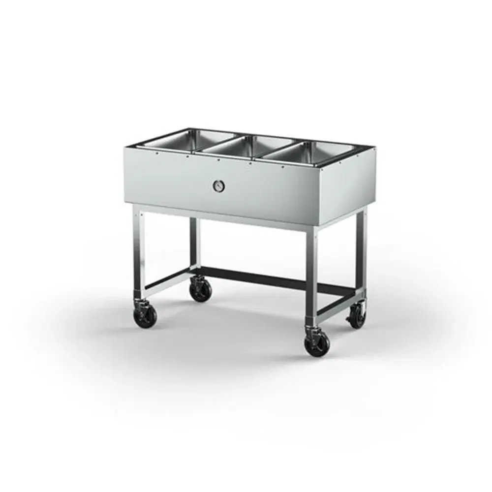 AyrKing IB4224B241T 42" Stainless Steel Ice Bath Cart, Holds 3 Full Size Pans