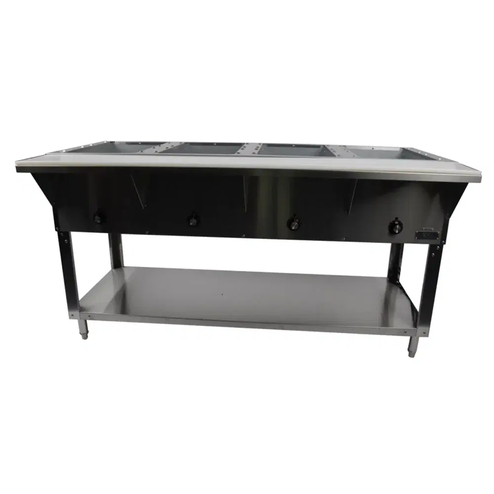 KitchenCore Series 62" 4 Well Steam Tables with Undershelf, Stainless Steel, 2000W, 1 Year Warranty