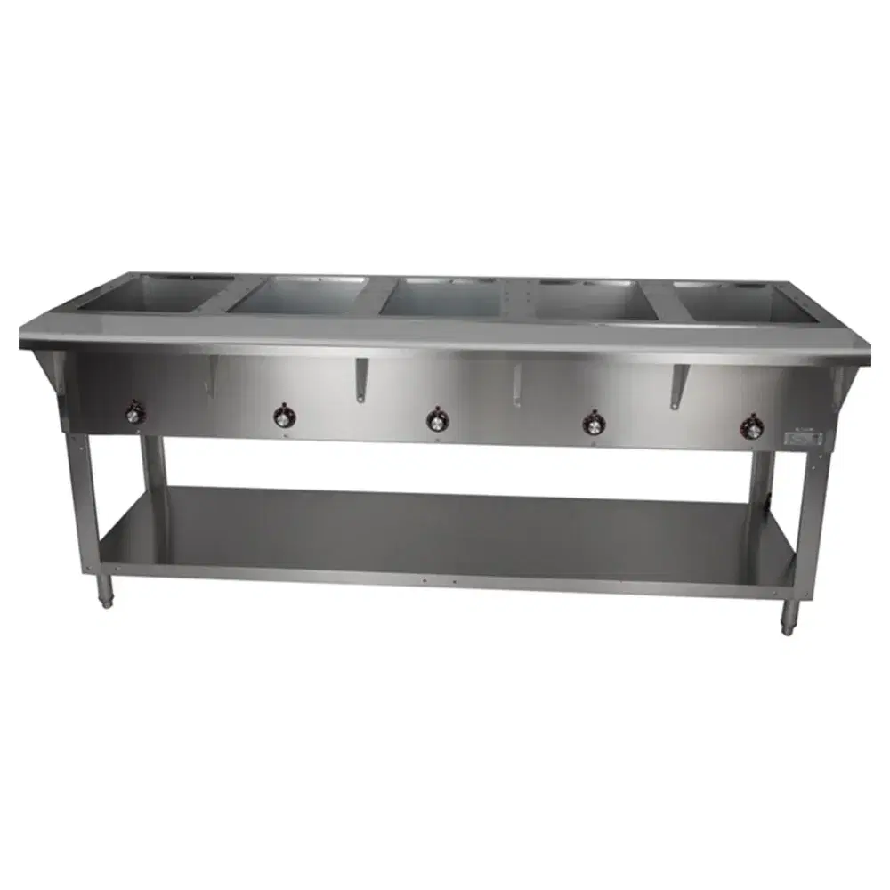 KitchenCore Series 78" 5 Well Steam Tables with Undershelf, Stainless Steel, 2500W, 1 Year Warranty