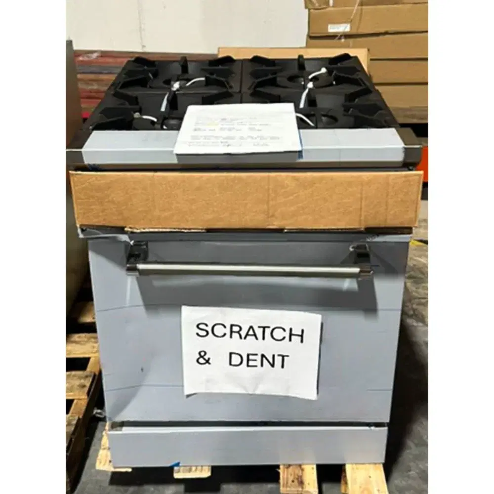 Used 24" Commercial Gas Range, 4 Open Burners and 1 Oven, Liquid Propane, 1 Year Warranty