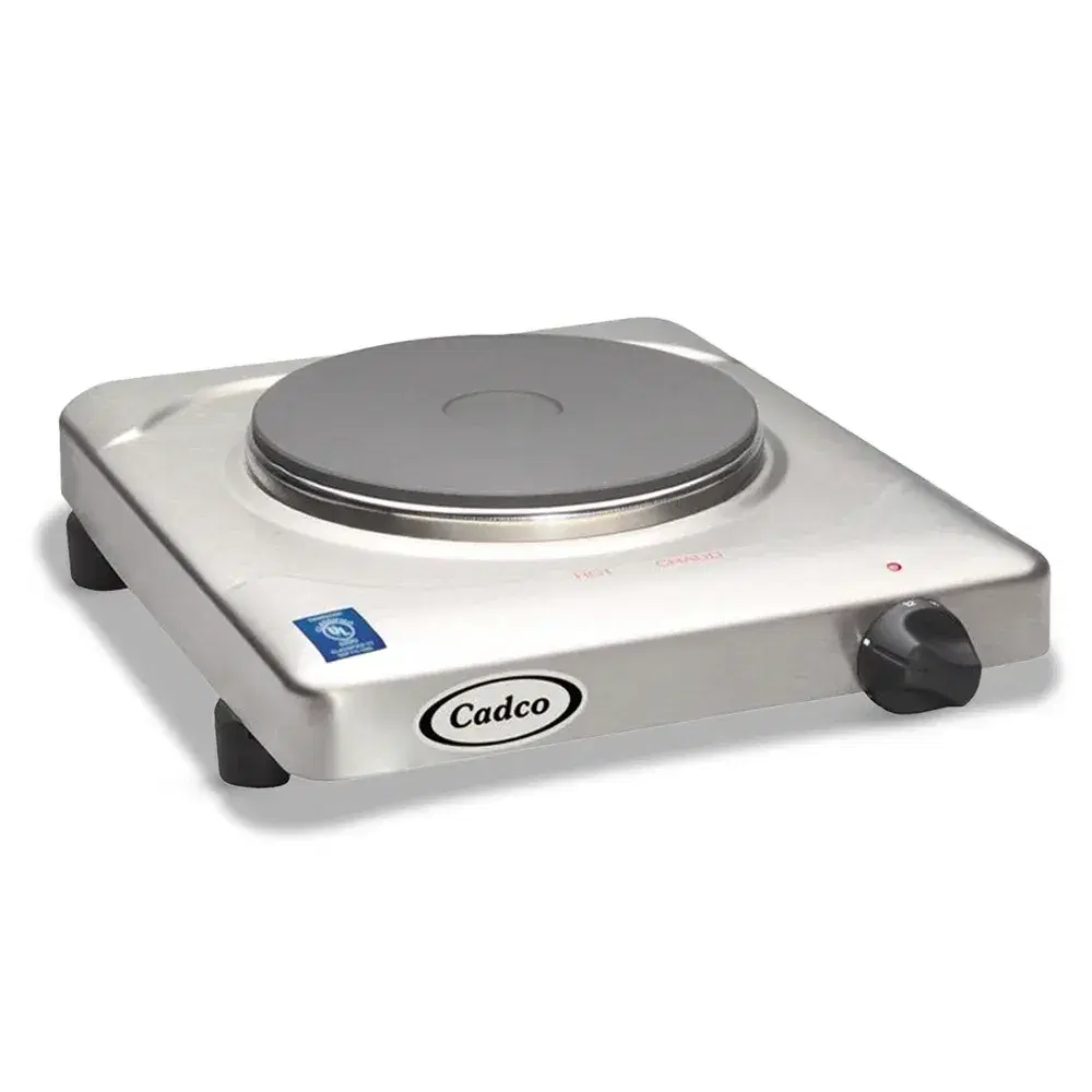 Cadco KR-S2 Single Burner Portable Electric Hot Plate with Cast Iron Element, Stainless Steel - 1,500W, 120V