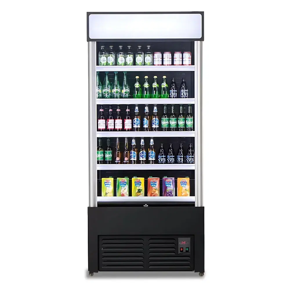 Platinum Frost Series 35.4" Commercial Refrigerated Air Curtain Merchandiser, Single Door, Black, 33°F to 39°F
