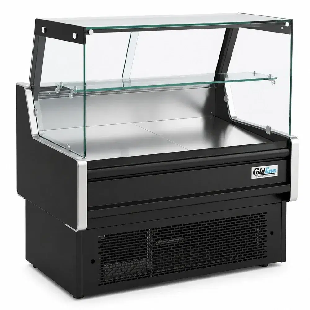 Coldline 48" Refrigerated Meat Deli Case, Flat Straight Glass, Rear Storage, 1 Year Warranty