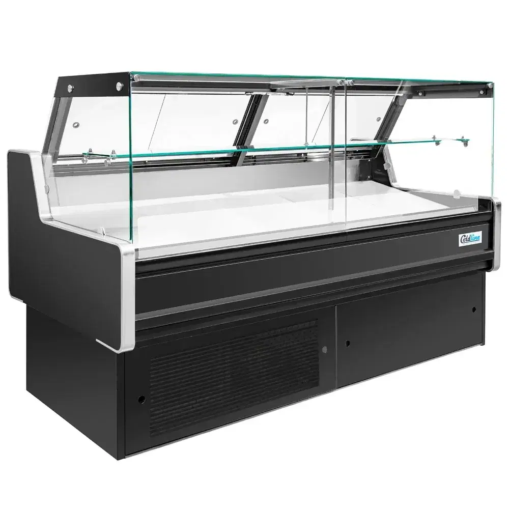 Coldline 72" Refrigerated Meat Deli Case, Flat Straight Glass, Rear Storage, 1 Year Warranty