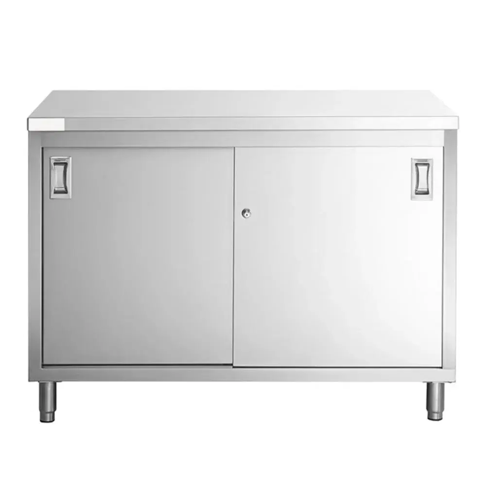 30" x 48" 16 Gauge 304 Stainless Steel Enclosed Base Table with Sliding Doors and Adjustable Midshelf