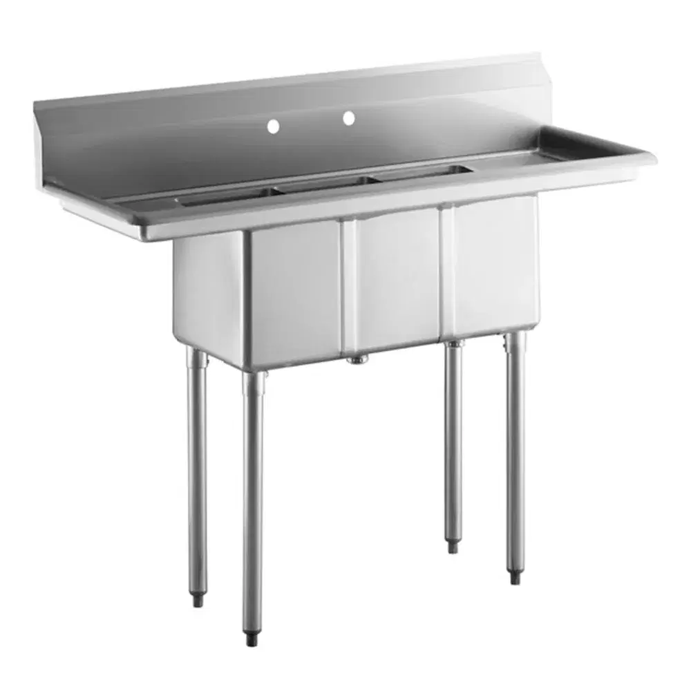 54" Commercial 3 Compartment Sink with Two 12" Drainboards, Stainless Steel