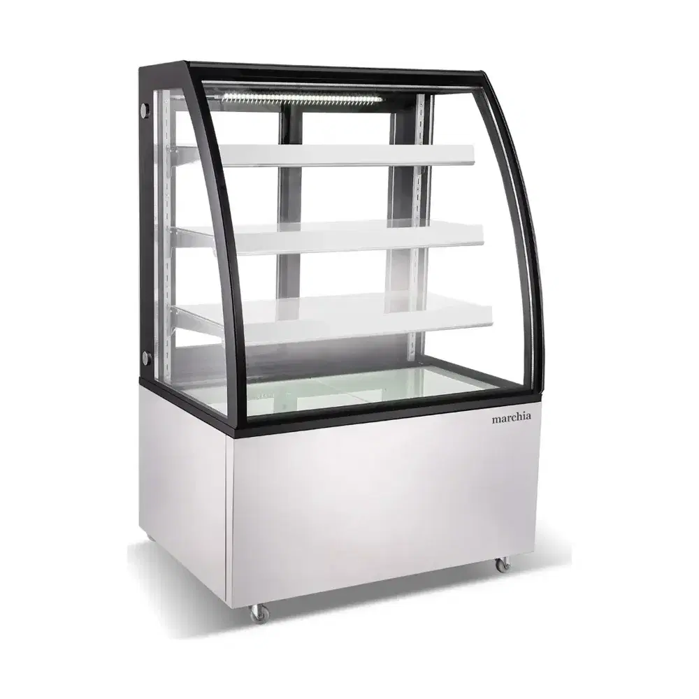 Marchia 36" Curved Glass Refrigerated Bakery Display Case, Stainless Steel, High Volume, 110-120V