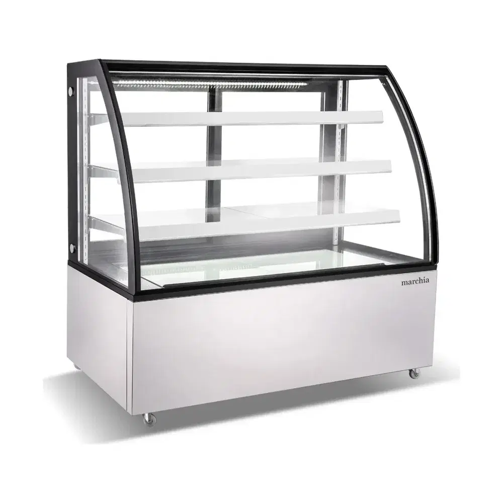 Marchia 60" Curved Glass Refrigerated Bakery Display Case, Stainless Steel, High Volume, 110-120V